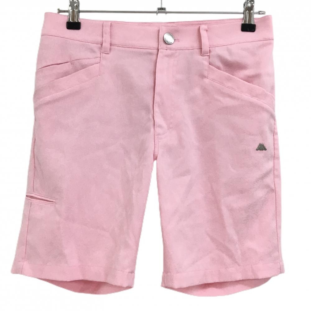 【超美品】カッパ ハーフパンツ ピンク 花柄×リーフ柄織生地 複数ポケット メンズ S ゴルフウェア Kappa