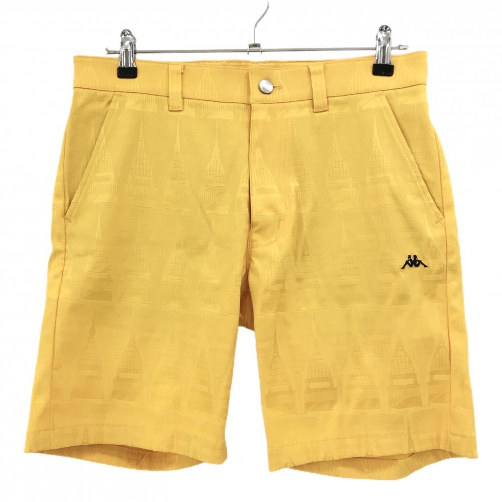 【超美品】カッパ ハーフパンツ イエロー 地模様総柄 ロゴ刺しゅう ストレッチ メンズ M ゴルフウェア Kappa