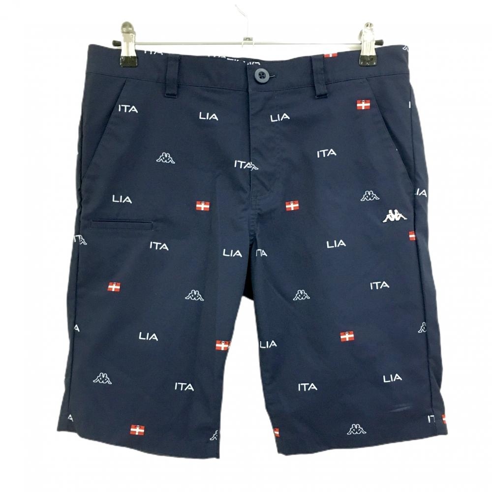 【美品】カッパ ハーフパンツ ネイビー×白×レッド ロゴ総柄 メンズ L ゴルフウェア Kappa