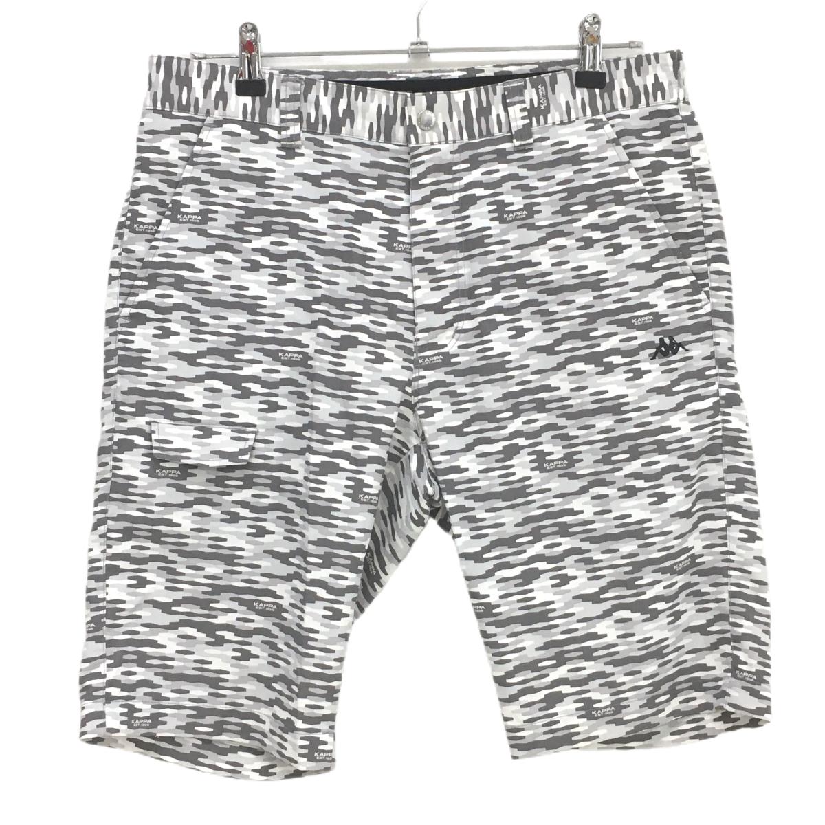 【美品】カッパ ハーフパンツ 白×グレー 総柄 ワッペン  メンズ L ゴルフウェア Kappa