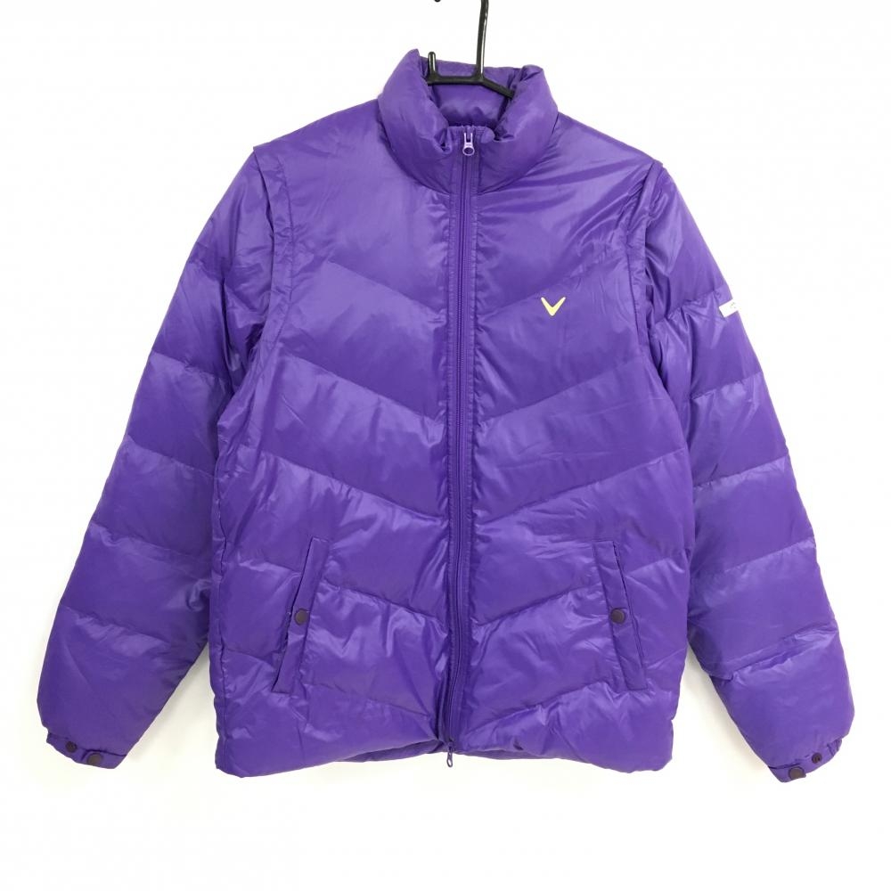キャロウェイ 2WAYダウンジャケット パープル ロゴイエロー 袖着脱可 メンズ M ゴルフウェア Callaway