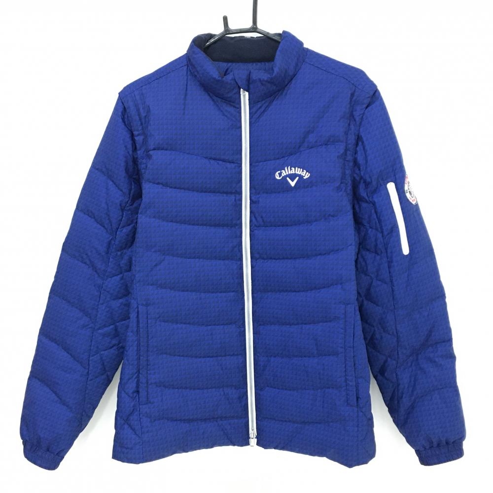 【美品】キャロウェイ 2WAYダウンジャケット ブルー×ネイビー 総柄 袖着脱可  メンズ L ゴルフウェア Callaway