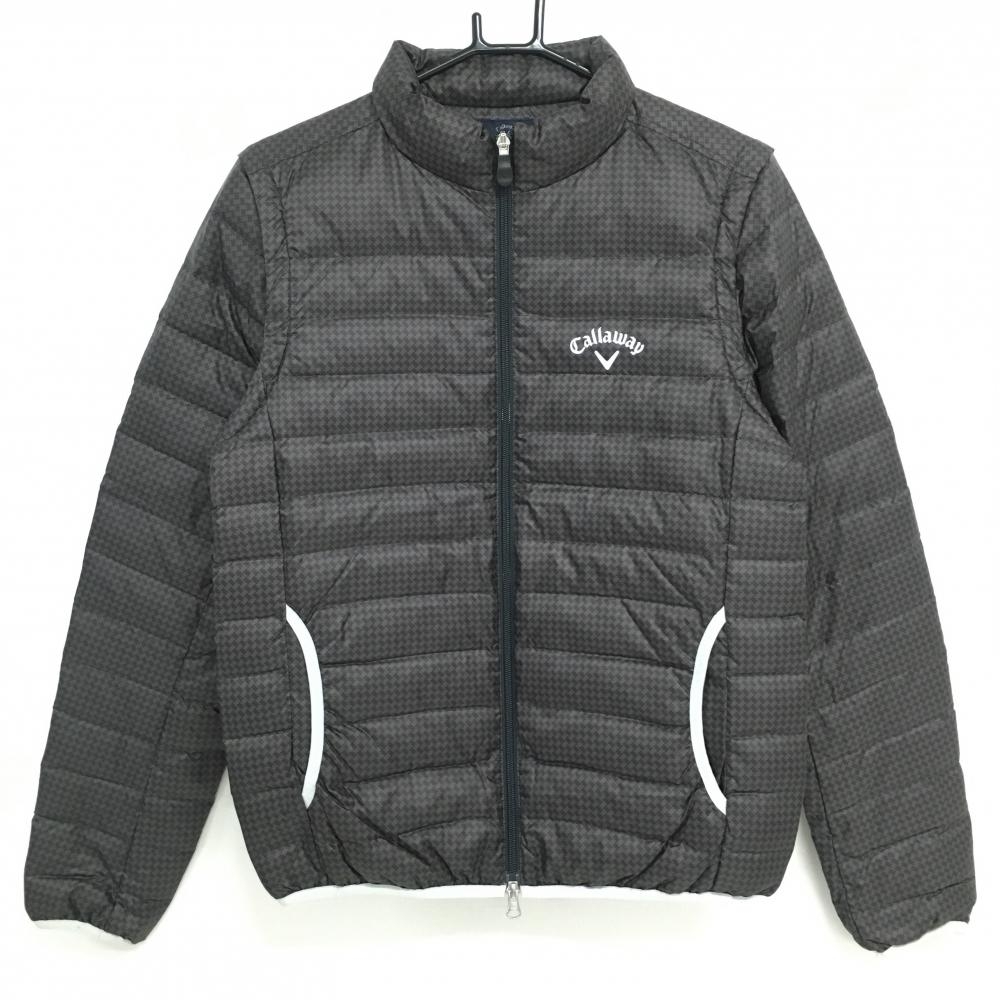 【超美品】キャロウェイ 2WAYダウンジャケット グレー×ダークグレー 総柄 袖着脱可 ダブルジップ メンズ M ゴルフウェア Callaway
