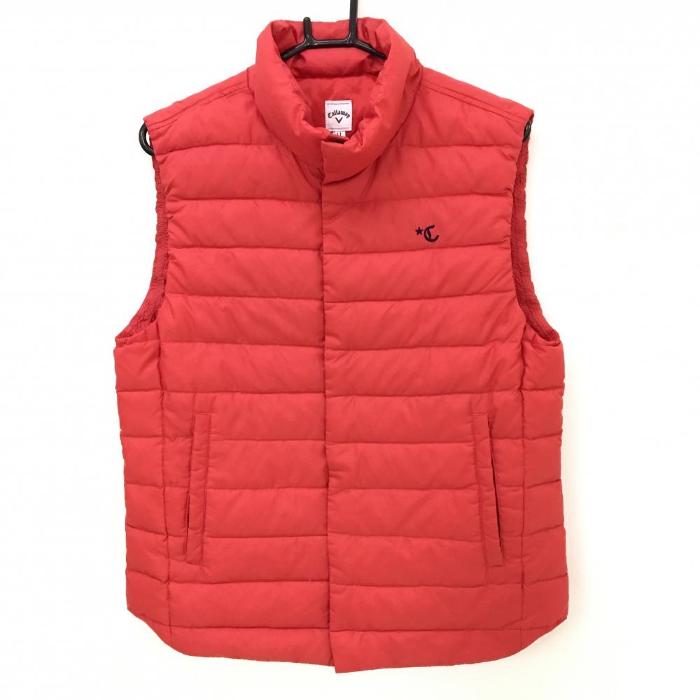 キャロウェイ ダウンベスト レッド ロゴネイビー スナップボタン  メンズ LL ゴルフウェア Callaway