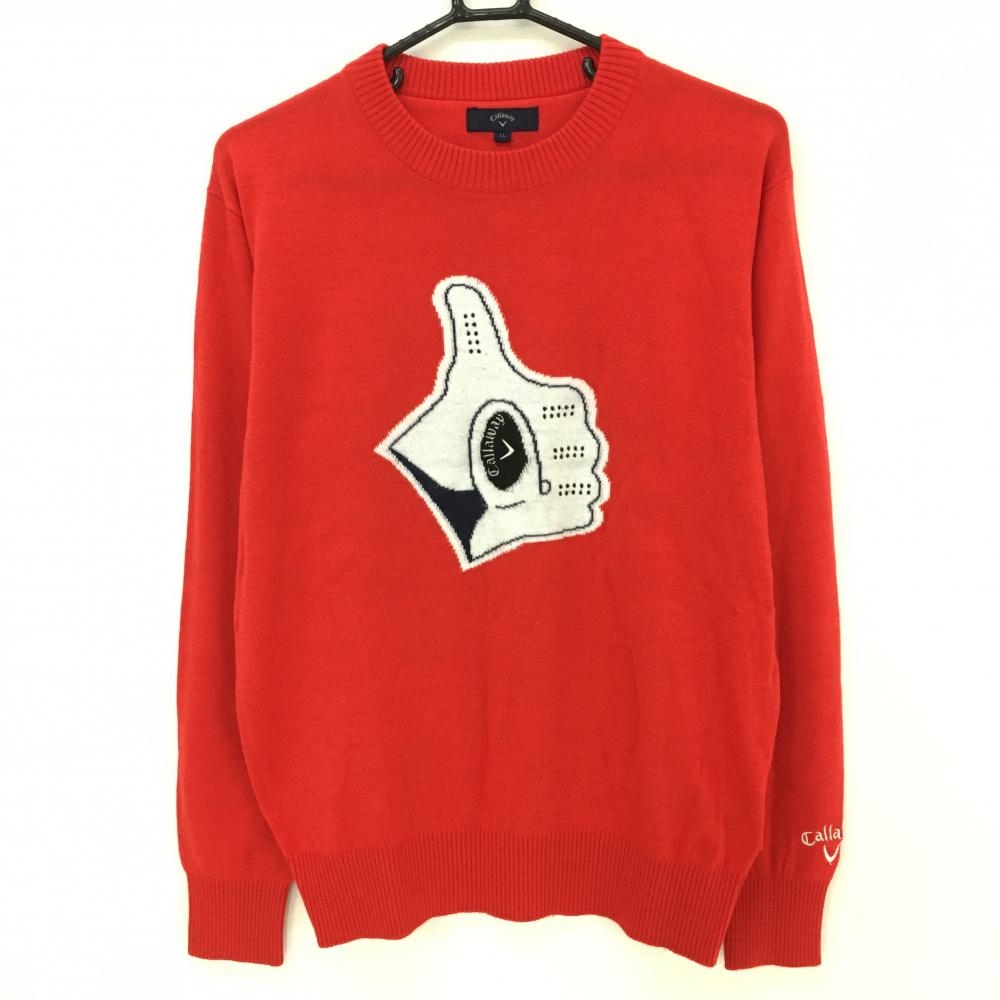 【美品】キャロウェイ セーター レッド グローブ手 ニット ウール混 メンズ LL ゴルフウェア Callaway