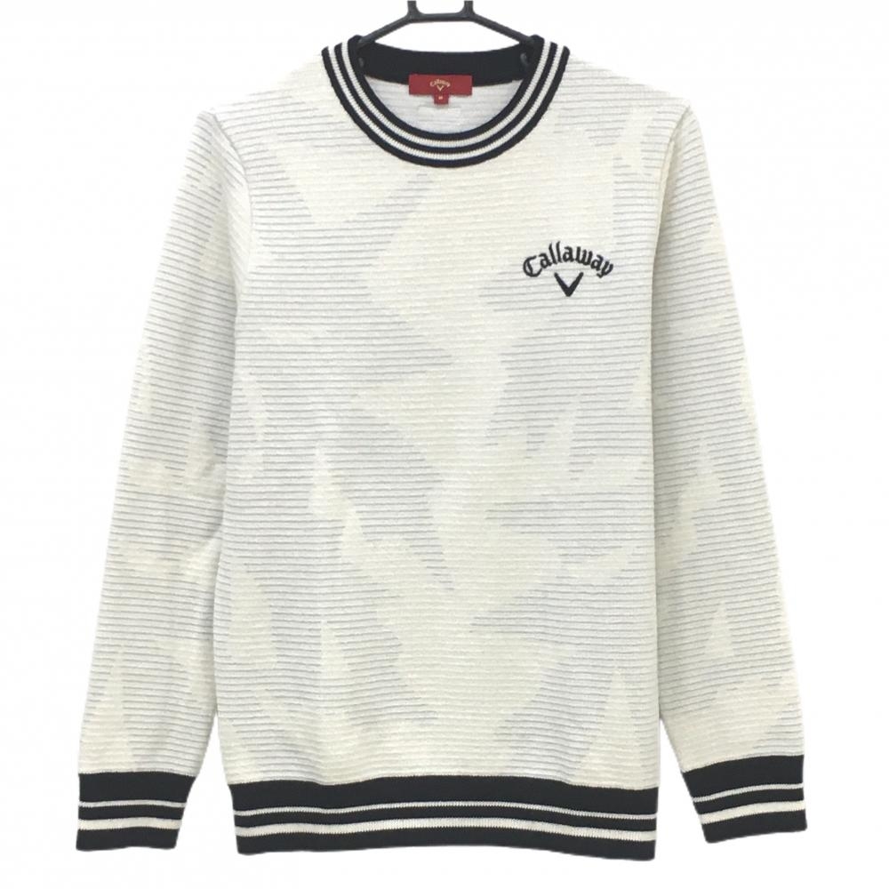 キャロウェイ レッドレーベル セーター 白×グレー 総柄 ウール混 ニット  メンズ M ゴルフウェア Callaway