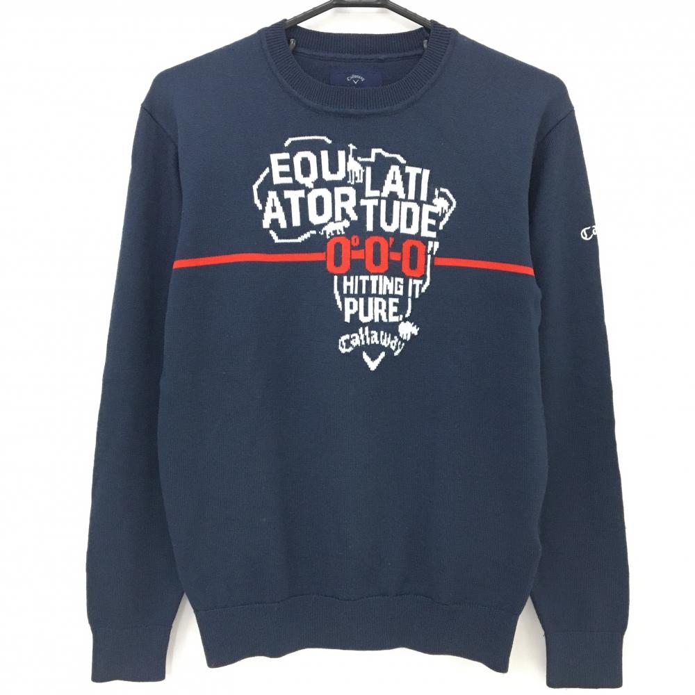 キャロウェイ セーター ネイビー×白 袖ロゴ ニット メンズ M ゴルフウェア Callaway