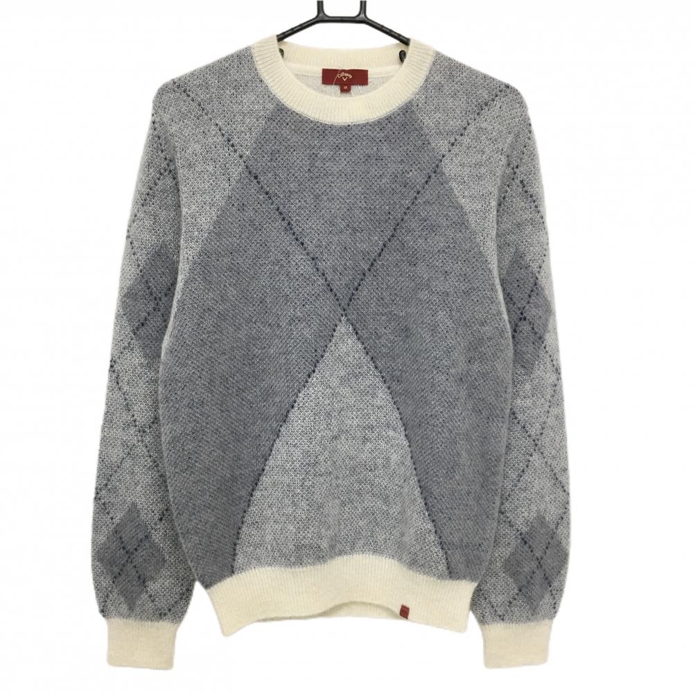 【新品】キャロウェイ レッドレーベル セーター ライトグレー系×グレー系 一部アーガイル風 モヘヤ  メンズ M ゴルフウェア Callaway