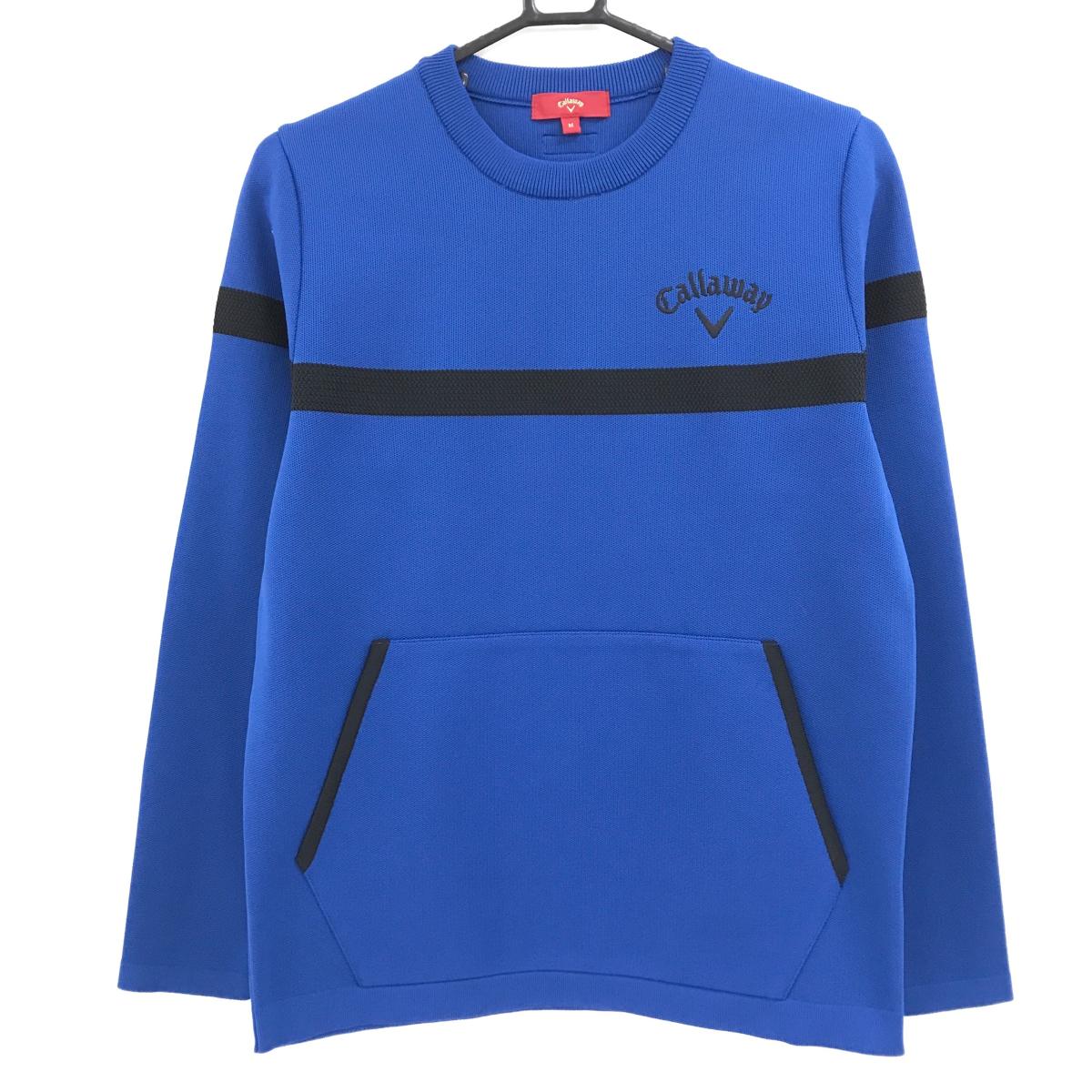 【超美品】キャロウェイ レッドレーベル セーター ブルー×黒 胸ロゴ ウール混 ニット メンズ M ゴルフウェア Callaway