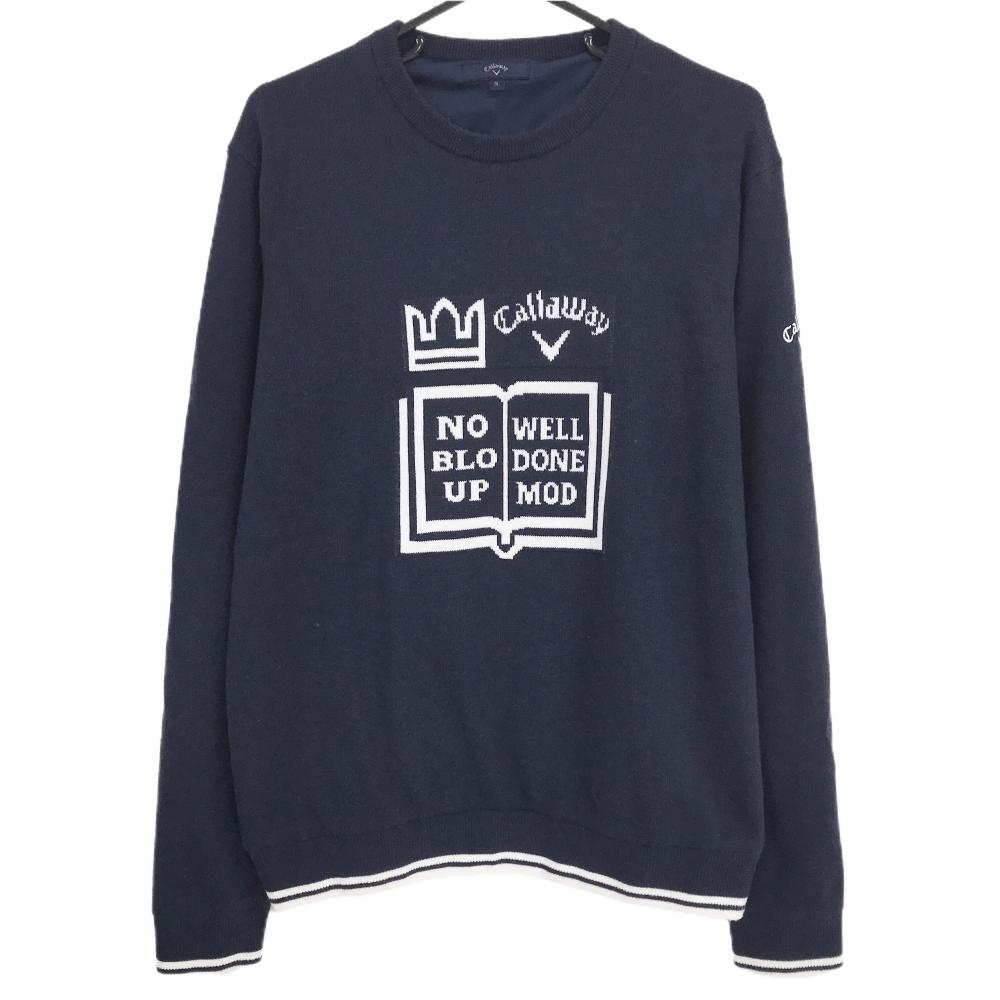 キャロウェイ セーター ネイビー×白 フロントロゴ 裏地付 ウール混  メンズ 3L ゴルフウェア 大きいサイズ Callaway