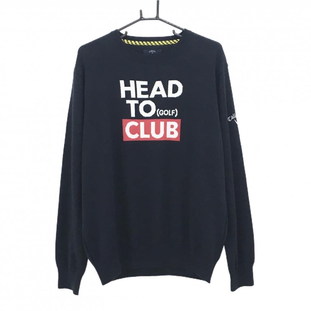 キャロウェイ セーター ネイビー×白 フロント英字 ウール混 ニット メンズ 3L ゴルフウェア 大きいサイズ Callaway