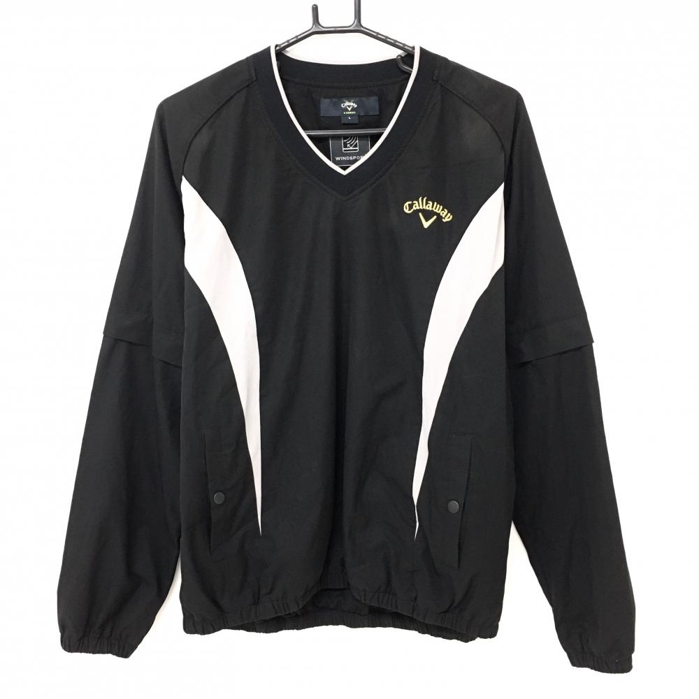 【美品】キャロウェイ 2WAYスニード 黒×ライトグレー 裏メッシュ WINDSPORT Vネック ブルゾン 袖着脱可 メンズ L ゴルフウェア Callaway