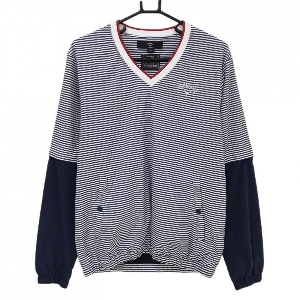 キャロウェイ 2WAYスニード ネイビー×白 ボーダー Vネック 袖着脱可 ブルゾン  メンズ L ゴルフウェア Callaway