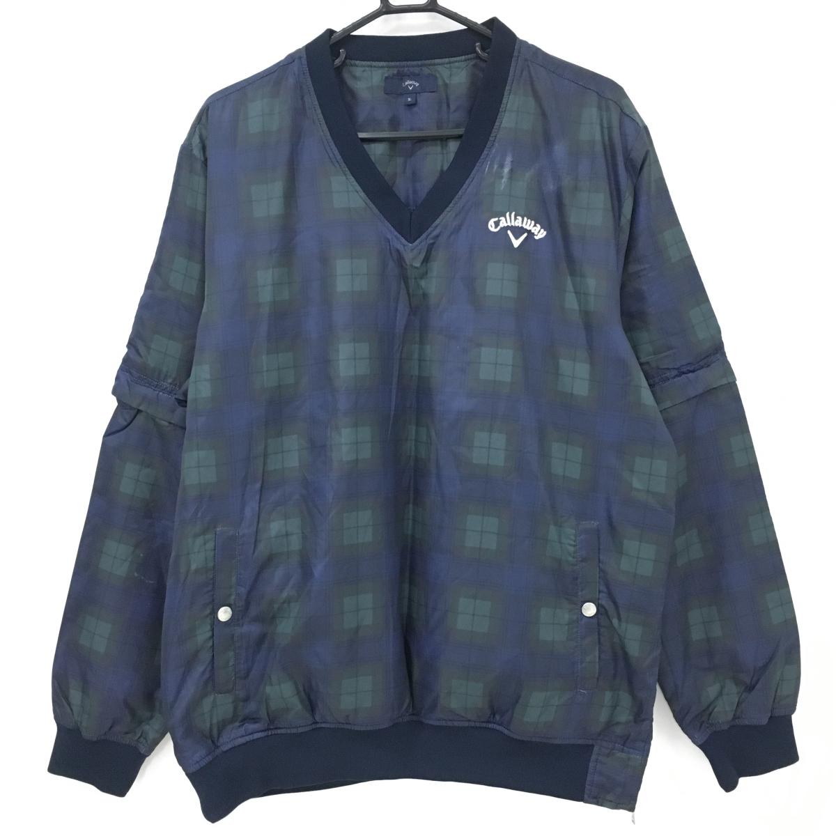 キャロウェイ 2WAY中綿スニード ネイビー×グリーン系 チェック 袖着脱可 ブルゾン メンズ 3L ゴルフウェア 大きいサイズ Callaway