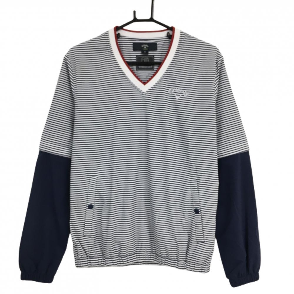 キャロウェイ 2WAYスニード ネイビー×白 ボーダー Vネック 袖取り外し可 裏地メッシュ ブルゾン メンズ M ゴルフウェア Callaway