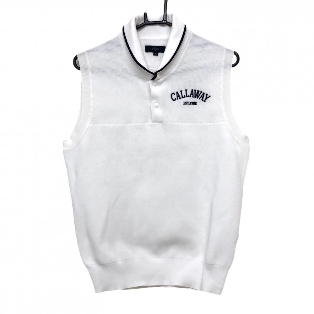 【超美品】キャロウェイ 襟付ニットベスト 白×黒 スナップボタン ロゴ刺しゅう メンズ M ゴルフウェア 2023年モデル Callaway
