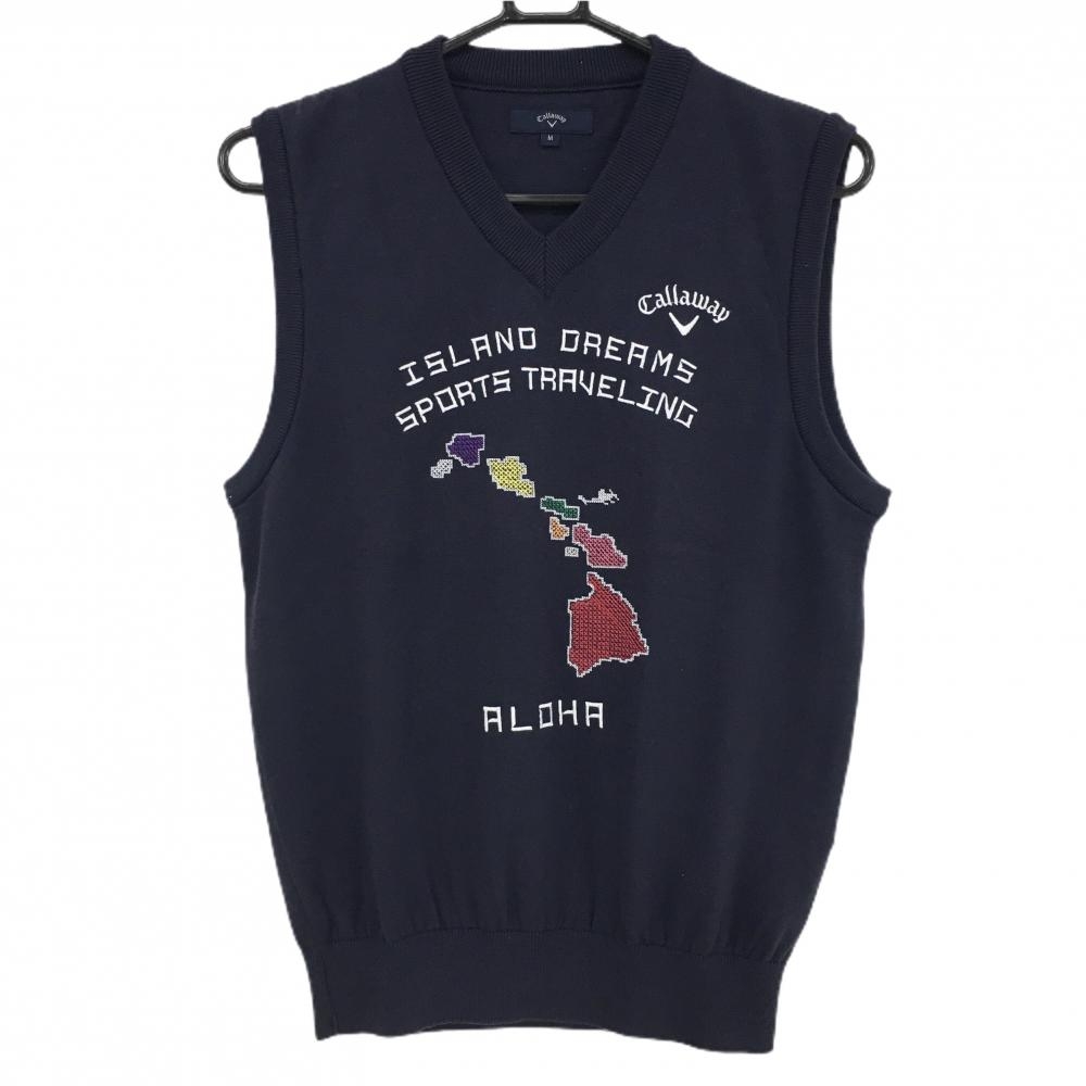 【超美品】キャロウェイ ニットベスト ネイビー フロント刺しゅう  メンズ M ゴルフウェア Callaway
