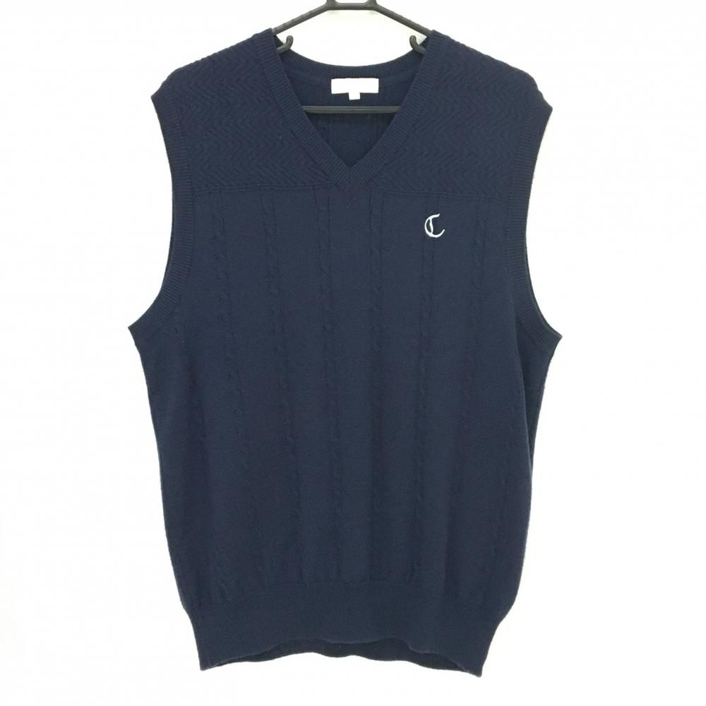 キャロウェイ ニットベスト ネイビー ロゴ白 ウール混 メンズ 3L ゴルフウェア 大きいサイズ Callaway