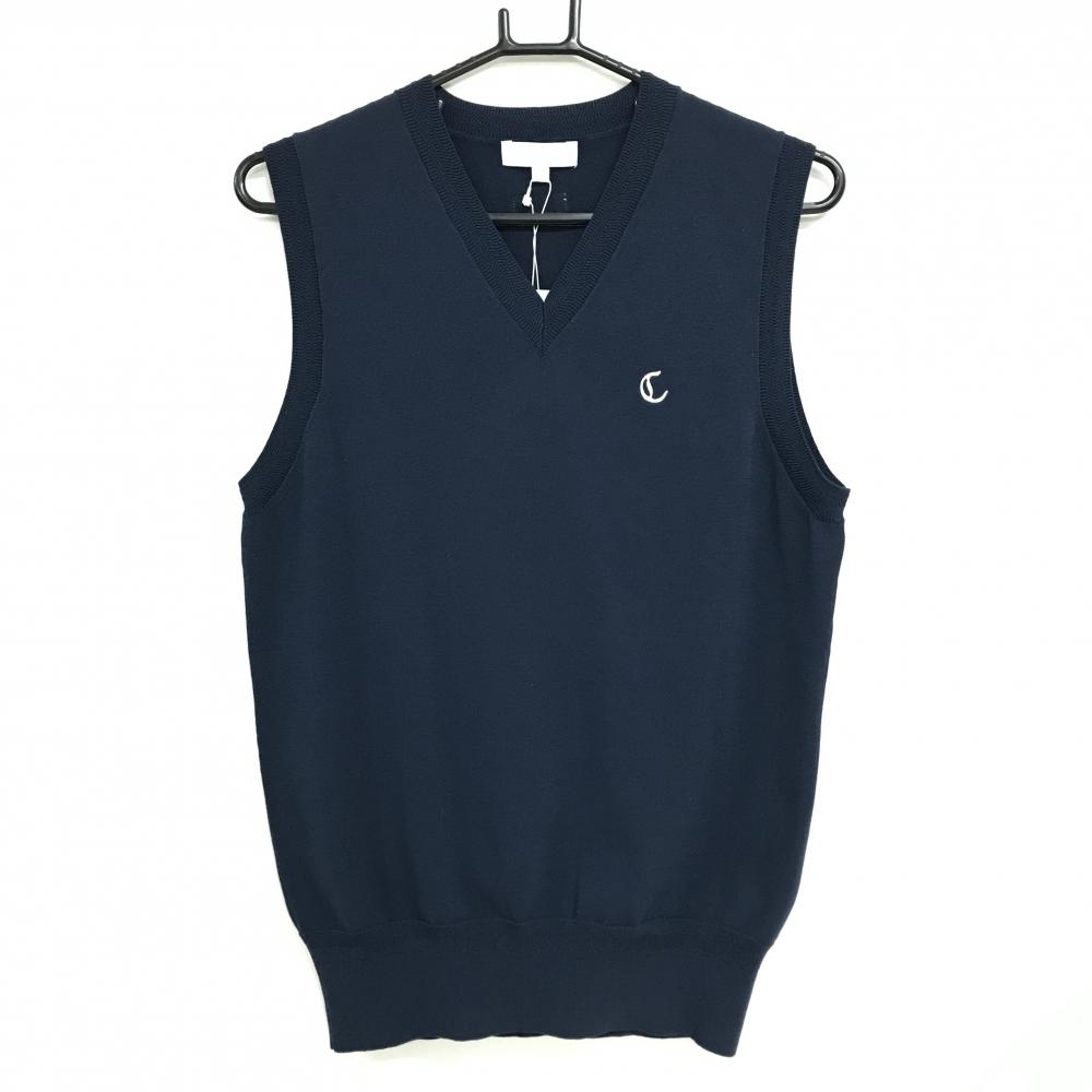 【新品】キャロウェイ ニットベスト ネイビー×白 胸ロゴ Vネック メンズ M ゴルフウェア Callaway