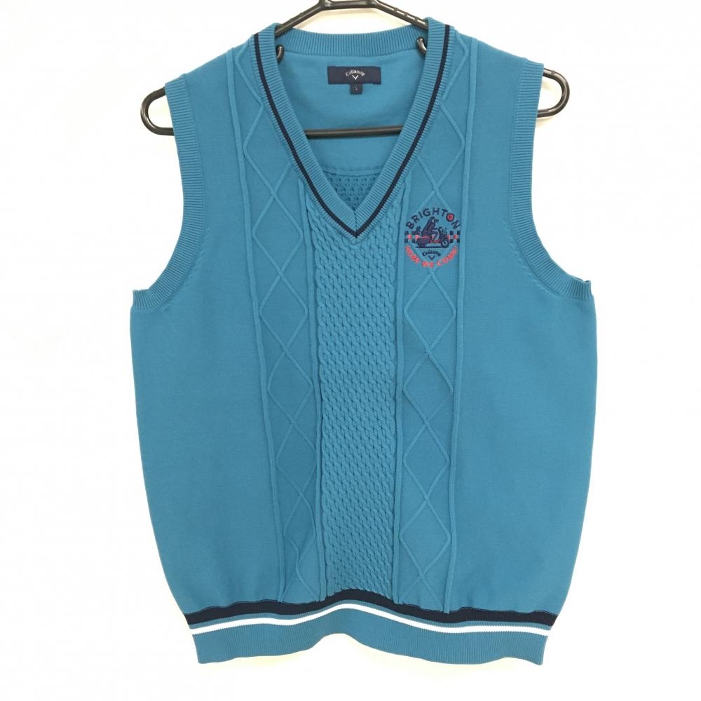 【美品】キャロウェイ ニットベスト ブルー系×ネイビー ロゴ刺しゅう ポリエステル100％  メンズ L ゴルフウェア Callaway
