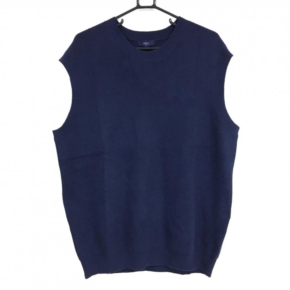 【新品】キャロウェイ ニットベスト ネイビー ロゴ刺しゅう 麻混  メンズ 3L ゴルフウェア 2024年モデル 大きいサイズ Callaway