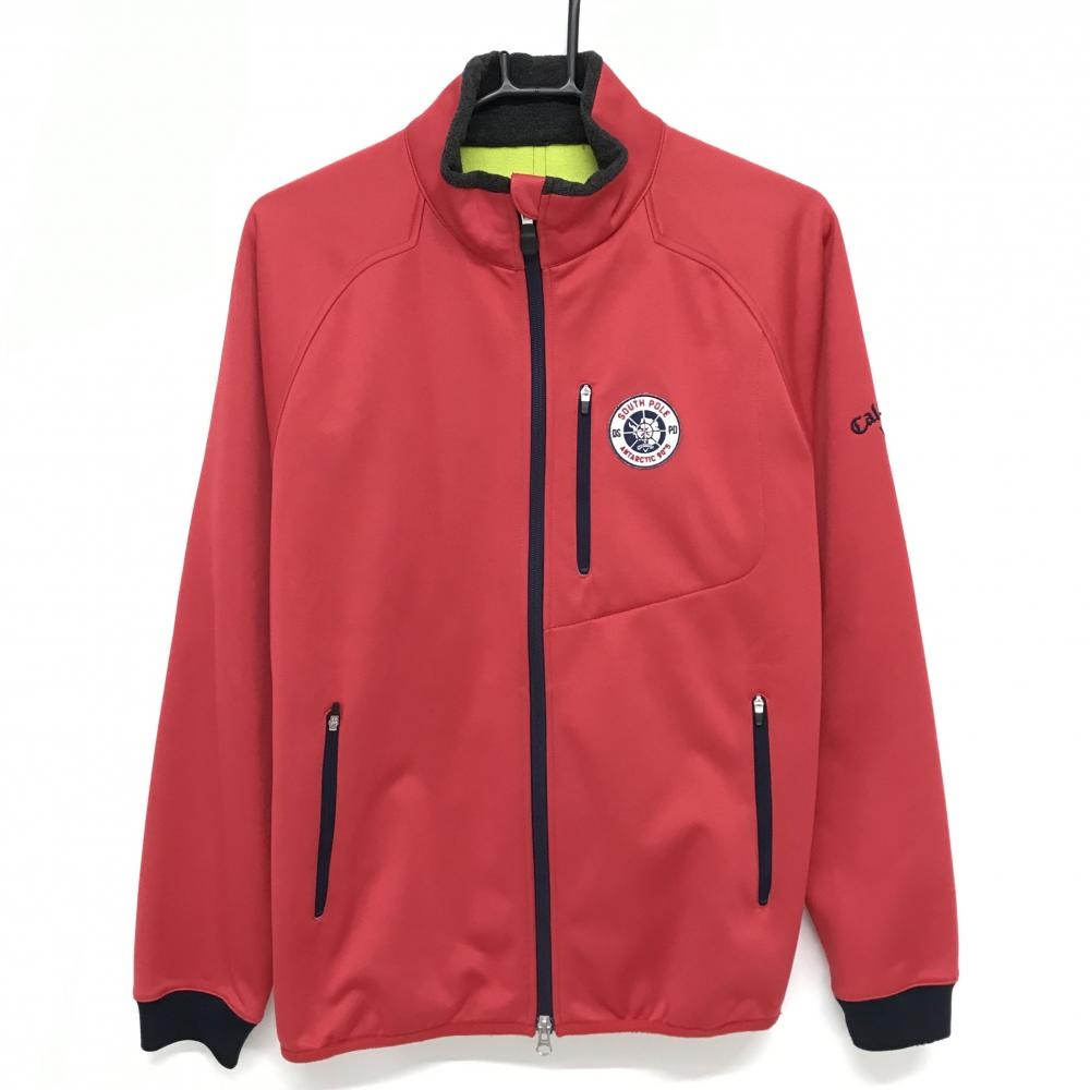 キャロウェイ ジャケット レッド×ネイビー 袖ロゴ刺しゅう 裏起毛 メンズ L ゴルフウェア Callaway