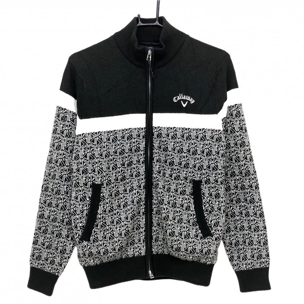 【美品】キャロウェイ ニットジャケット 黒×白 下部総柄 裏地付  メンズ M ゴルフウェア Callaway