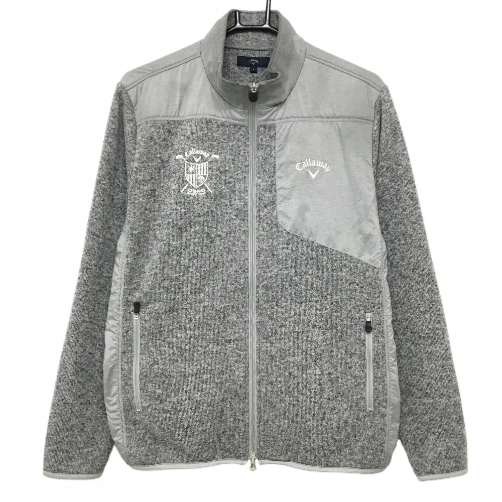 キャロウェイ ニットジャケット 杢グレー 裏起毛 切替素材 メンズ L ゴルフウェア Callaway
