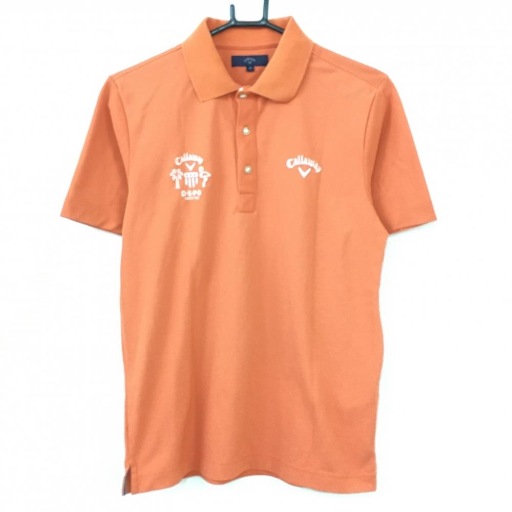 Callaway キャロウェイ 半袖ポロシャツ オレンジ×白 シンプル ロゴ刺しゅう メンズ Ｍ ゴルフウェア 画像