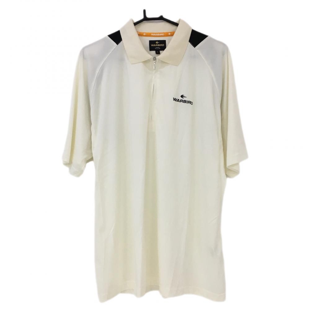 【美品】キャロウェイ×WARBIRD 半袖ポロシャツ アイボリー×黒 ハーフジップ メンズ LL ゴルフウェア Callaway
