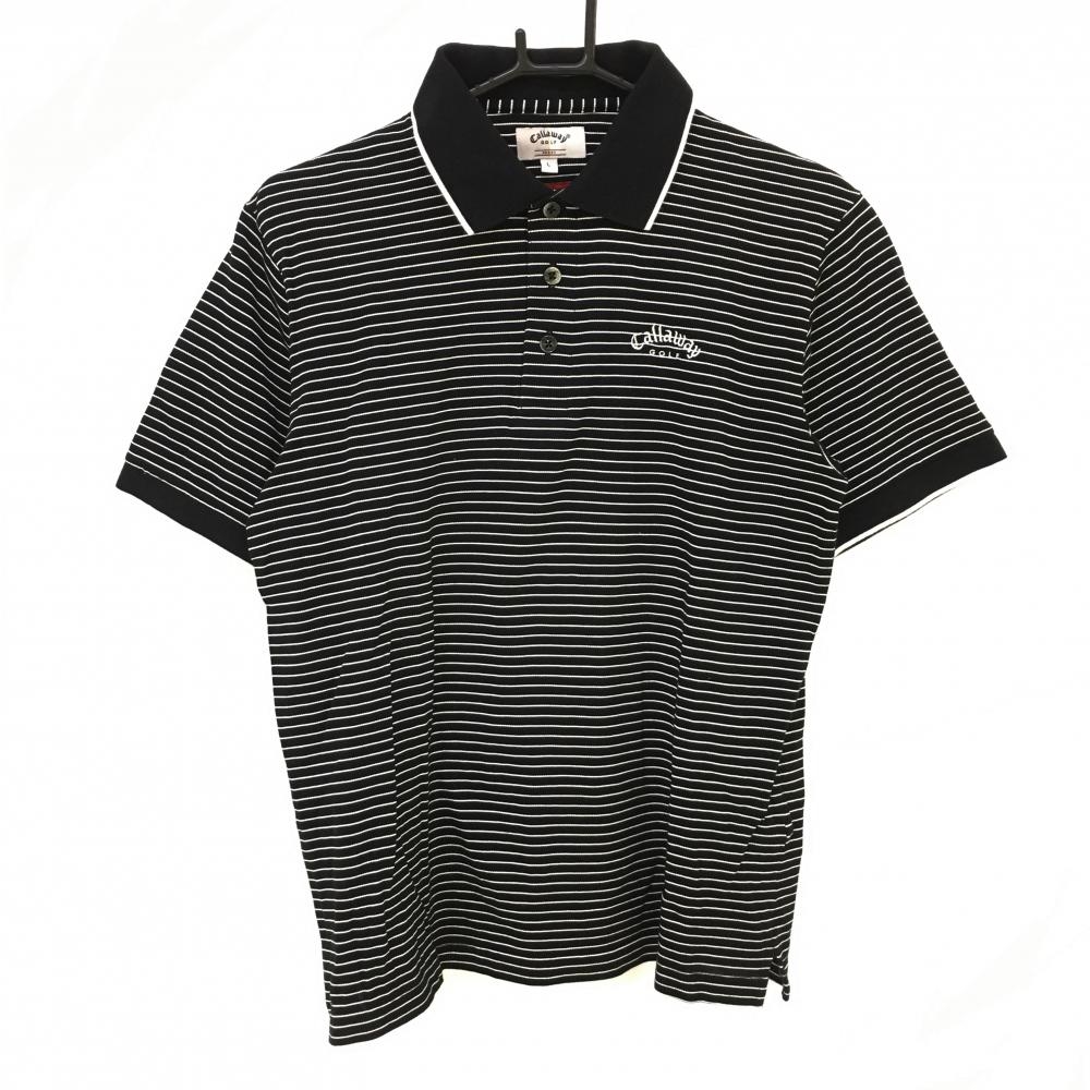 キャロウェイ 半袖ポロシャツ 黒×白 ボーダー 総柄 ロゴ刺しゅう メンズ L ゴルフウェア Callaway