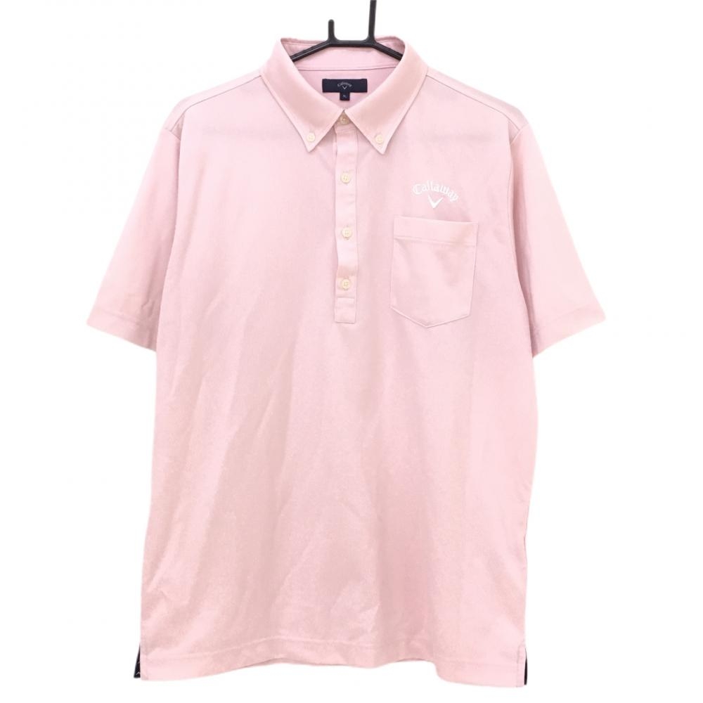 キャロウェイ 半袖ポロシャツ ピンク 細ストライプ ボタンダウン 胸ポケット  メンズ 3L ゴルフウェア 大きいサイズ Callaway