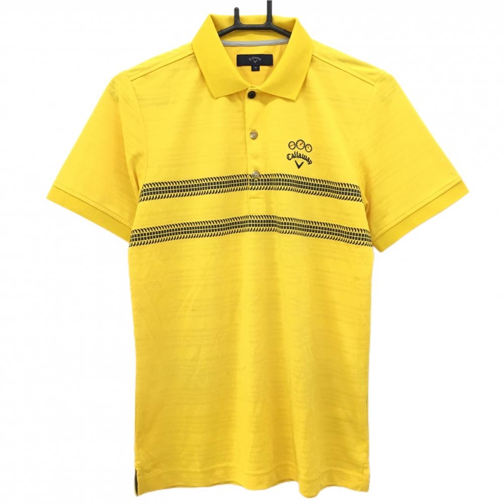 キャロウェイ 半袖ポロシャツ イエロー ボーダー織生地 一部柄  メンズ M ゴルフウェア Callaway