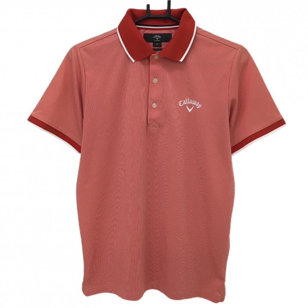 キャロウェイ 半袖ポロシャツ レッド×白 細ストライプ メンズ M ゴルフウェア Callaway