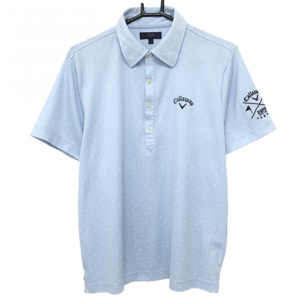キャロウェイ 半袖ポロシャツ ライトブルー×白 ドット ロゴ刺しゅう メンズ L ゴルフウェア Callaway