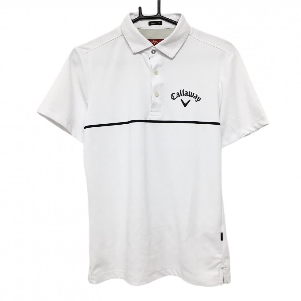 【美品】キャロウェイ レッドレーベル 半袖ポロシャツ 白 総柄地模様 胸元ライン メンズ M ゴルフウェア Callaway