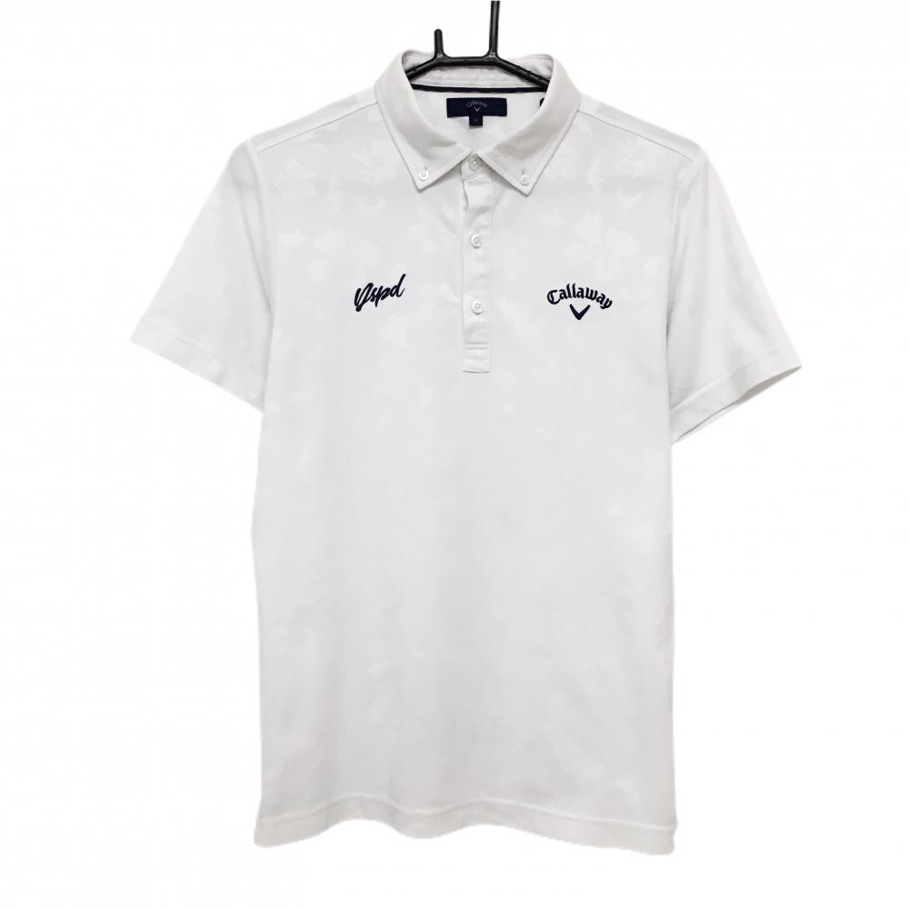 キャロウェイ 半袖ポロシャツ 白 花地模様 ボタンダウン メンズ M ゴルフウェア Callaway