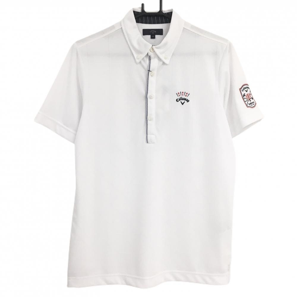 【新品】キャロウェイ 半袖ポロシャツ 白 総柄地模様 ボタンダウン QUICK-DRY  メンズ M ゴルフウェア Callaway