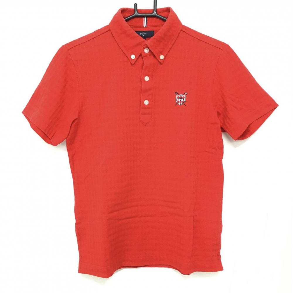 キャロウェイ 半袖ポロシャツ レッド ダイヤ柄織生地 ロゴ刺しゅう ボタンダウン  メンズ M ゴルフウェア Callaway