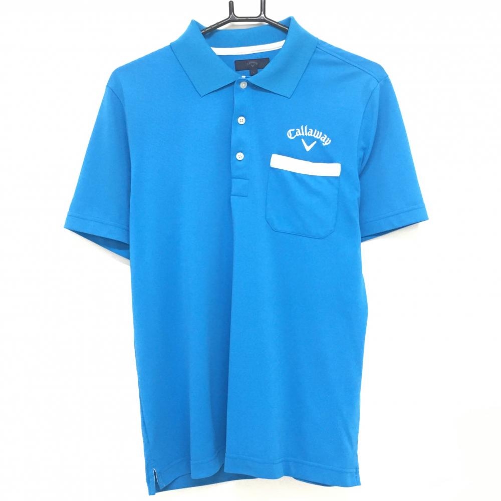 【美品】キャロウェイ 半袖ポロシャツ ブルー×白 ロゴ刺しゅう メンズ L ゴルフウェア Callaway
