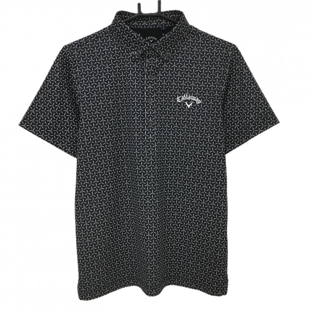 キャロウェイ 半袖ポロシャツ 黒×白 総柄 ボタンダウン メンズ M ゴルフウェア Callaway