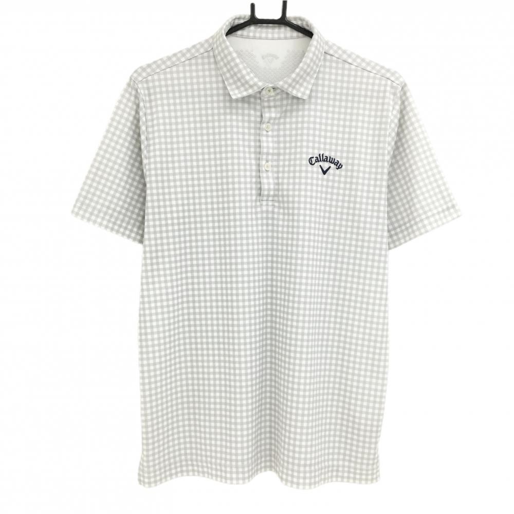 キャロウェイ 半袖ポロシャツ 白×グレー チェック メンズ Ｌ ゴルフウェア 2023年モデル Callaway