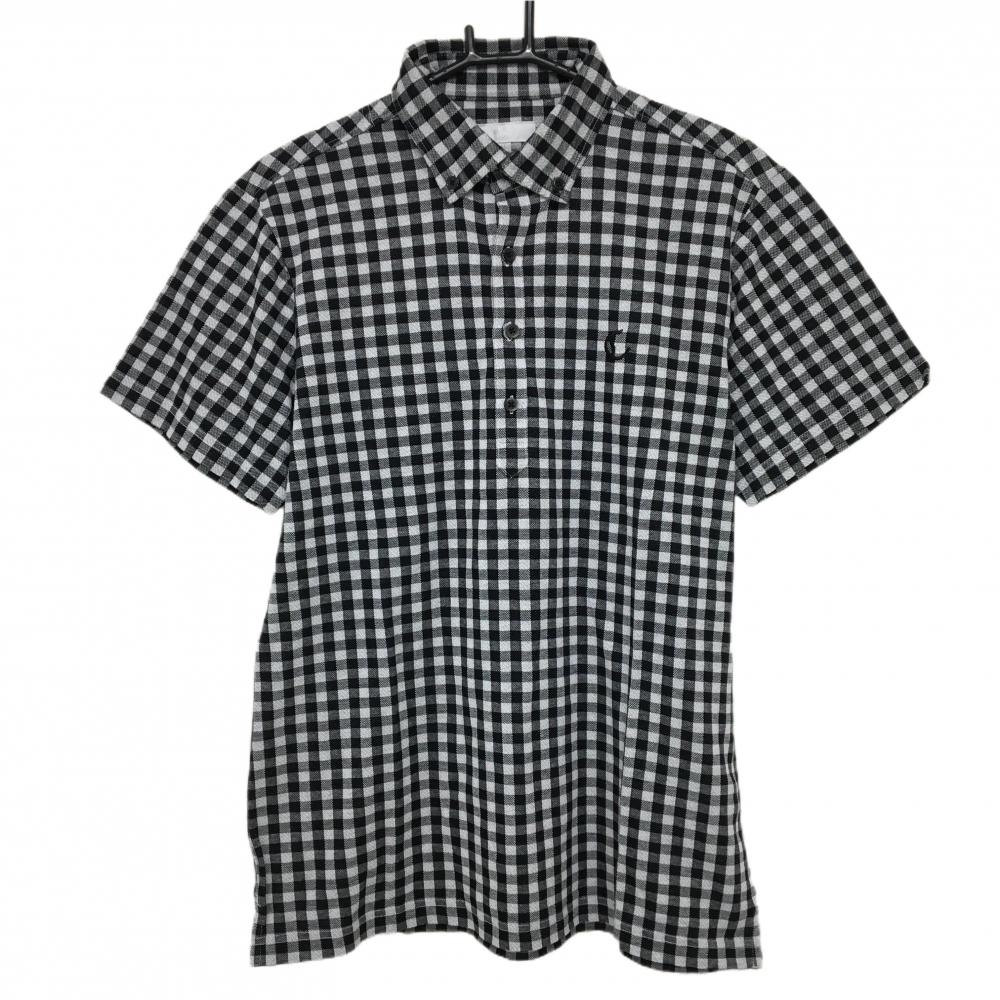 【超美品】キャロウェイ 半袖ポロシャツ 黒×白 ギンガムチェック ボタンダウン  メンズ LL ゴルフウェア Callaway