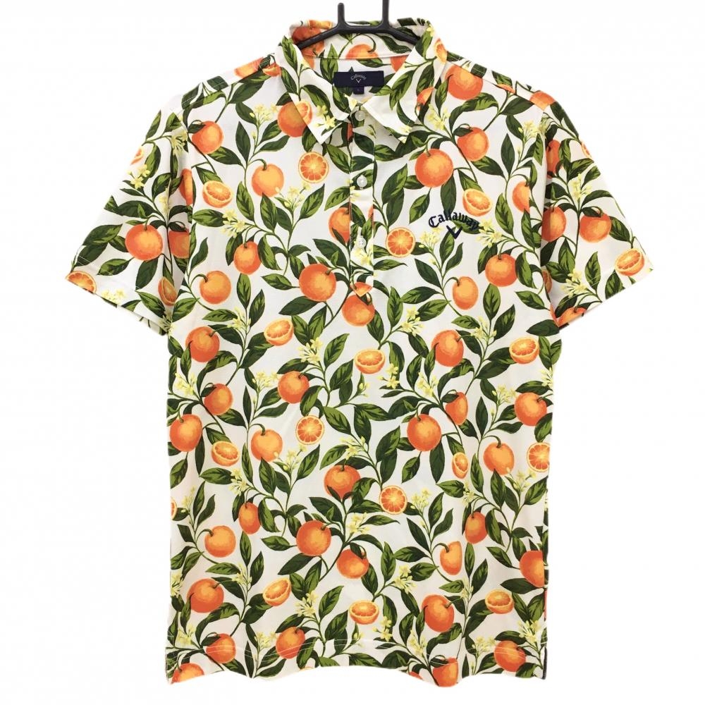 【超美品】キャロウェイ 半袖ポロシャツ 白×オレンジ×グリーン オレンジ柄 メンズ L ゴルフウェア Callaway