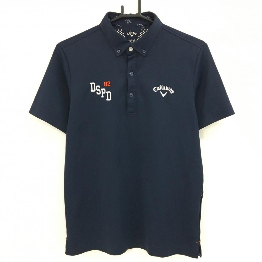 【美品】キャロウェイ 半袖ポロシャツ ネイビー×白 フロントロゴ ボタンダウン  メンズ M ゴルフウェア 2023年モデル Callaway