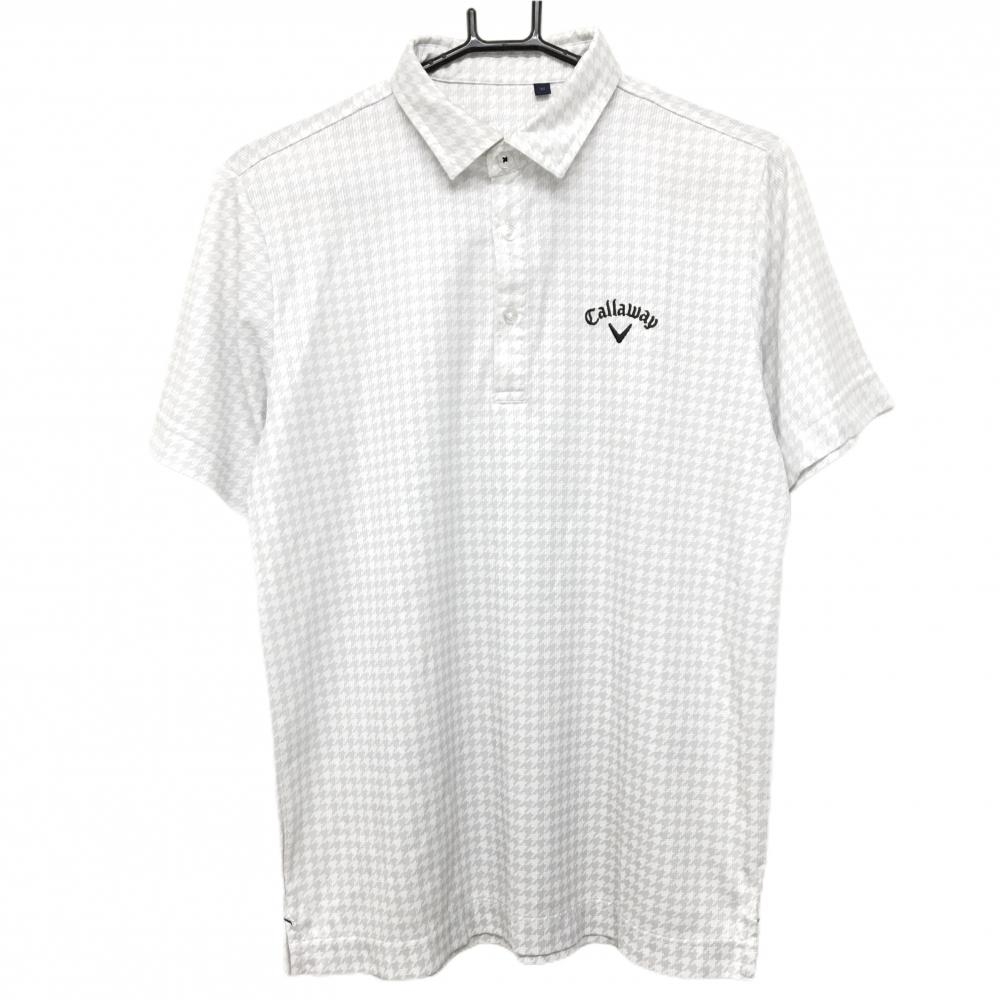 キャロウェイ 半袖ポロシャツ 白×グレー 千鳥格子 メンズ M ゴルフウェア Callaway