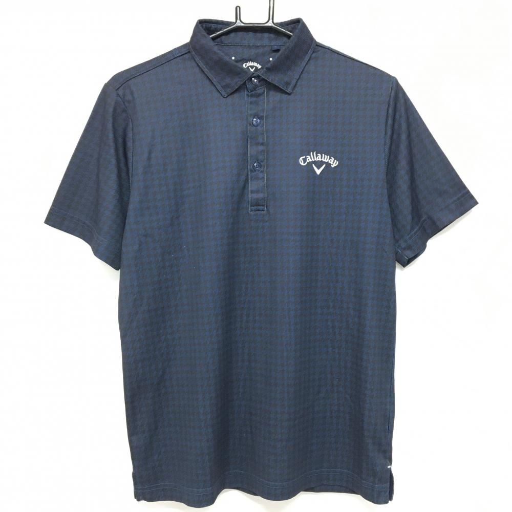 キャロウェイ 半袖ポロシャツ ネイビー×黒 千鳥格子 メンズ M ゴルフウェア Callaway