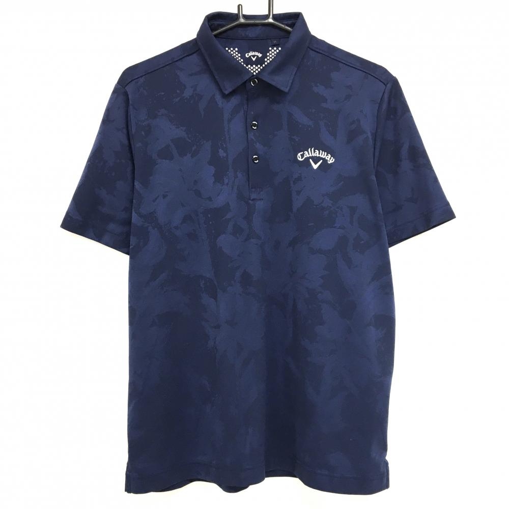 【超美品】キャロウェイ 半袖ポロシャツ ネイビー 総柄 ロゴ白 メンズ LL ゴルフウェア 2024年モデル Callaway