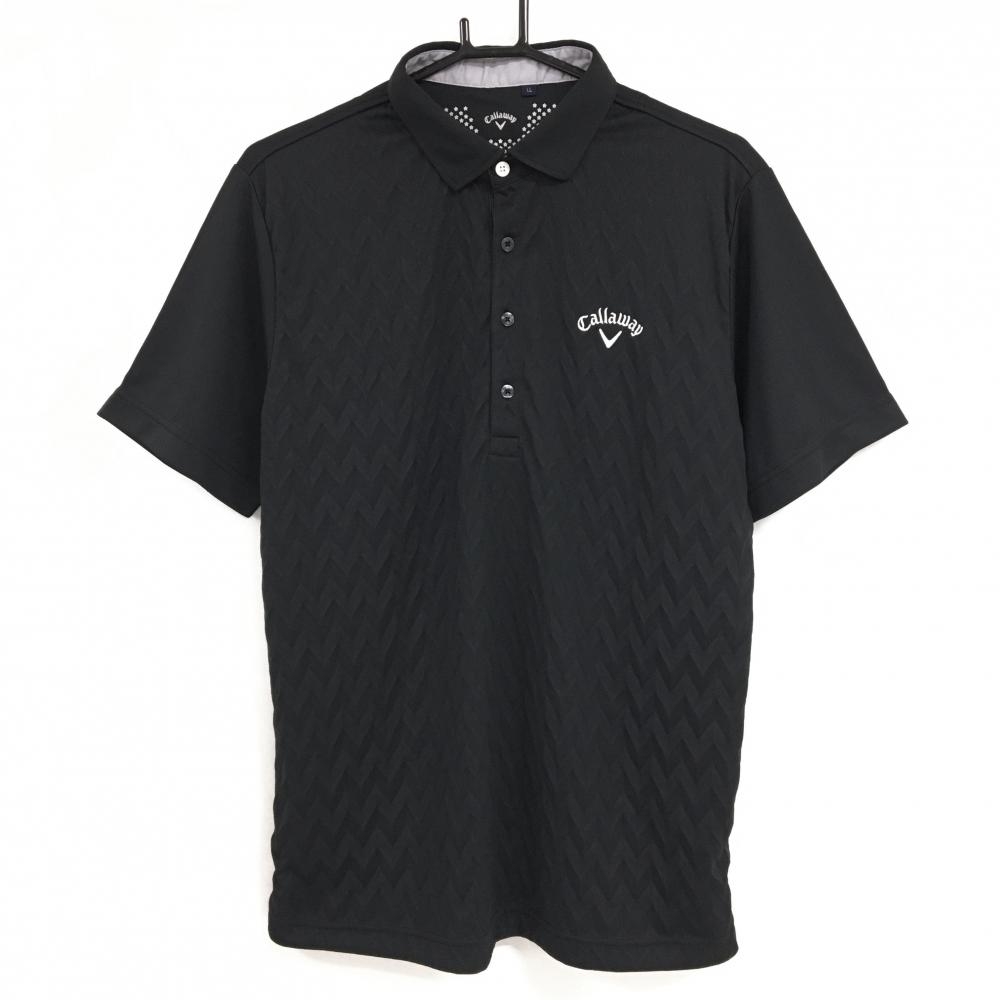 【超美品】キャロウェイ 半袖ポロシャツ 黒 前身頃凹凸生地 ロゴ白  メンズ LL ゴルフウェア Callaway