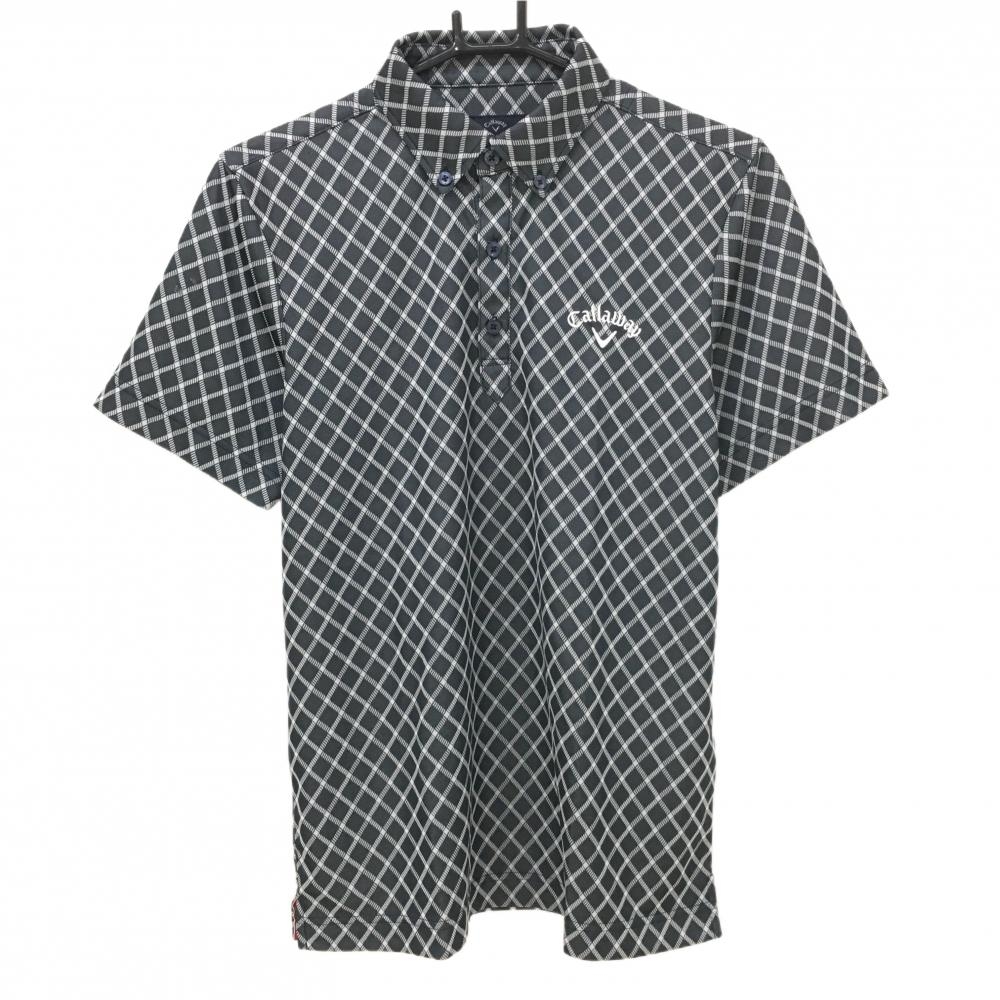 【美品】キャロウェイ 半袖ポロシャツ グレー×白 チェック ボタンダウン メンズ M ゴルフウェア Callaway